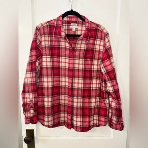 L.L. Bean Fuchsia and Cream Scotch Plaid Flannel Shirt